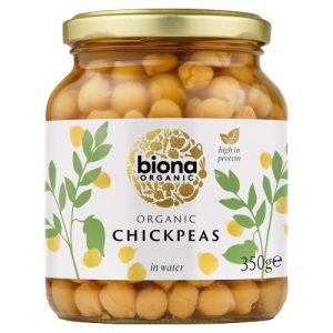 BIONA 350G CHICK PEAS ORGANIC IN GLASS JARS