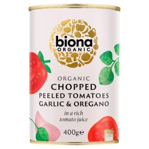 BIONA 400G CHOPPED TOMATOES WITH GARLIC & OREGANO ORGANIC