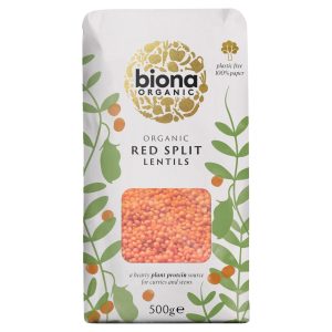 BIONA 500G RED SPLIT LENTILS ORGANIC PLASTIC FREE - PAPER BAG
