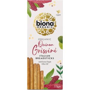 BIONA 125G ORGANIC QUINOA GRISSINI ITALIAN BREADSTICKS WITH EXTRA VIRGIN OLIVE OIL