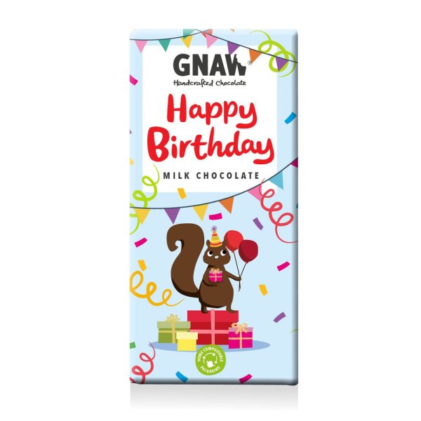 GNAW CHOC OCS BAR 100G SEASONALMILK HAPPY BIRTHDAY