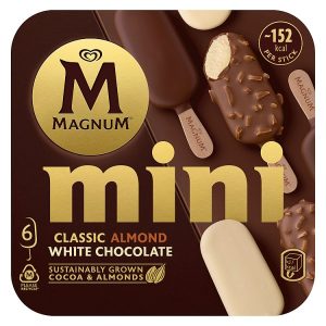 WALLS MINI MAGNUM CLASSIC ALMOND & WHITE 6PK 330ML