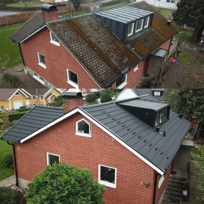 Takomläggning på Lidvägen i Ängelholm, före och efter