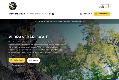 Landningssidan Dränering Gävle skapad av Smartproduktion.