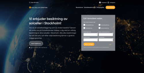 Hemsidan Solcellstjänster skapad av Smartproduktion.