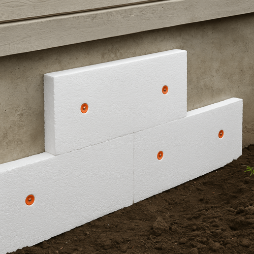 Tilläggsisolering installerad mot husgrund
