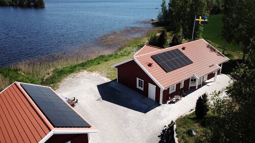 drönarbild med solceller på hus
