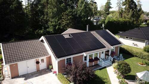 drönarfoto över solceller på hus