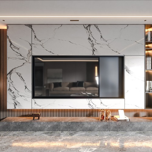 marmordekorerade väggar vid totalrenovering