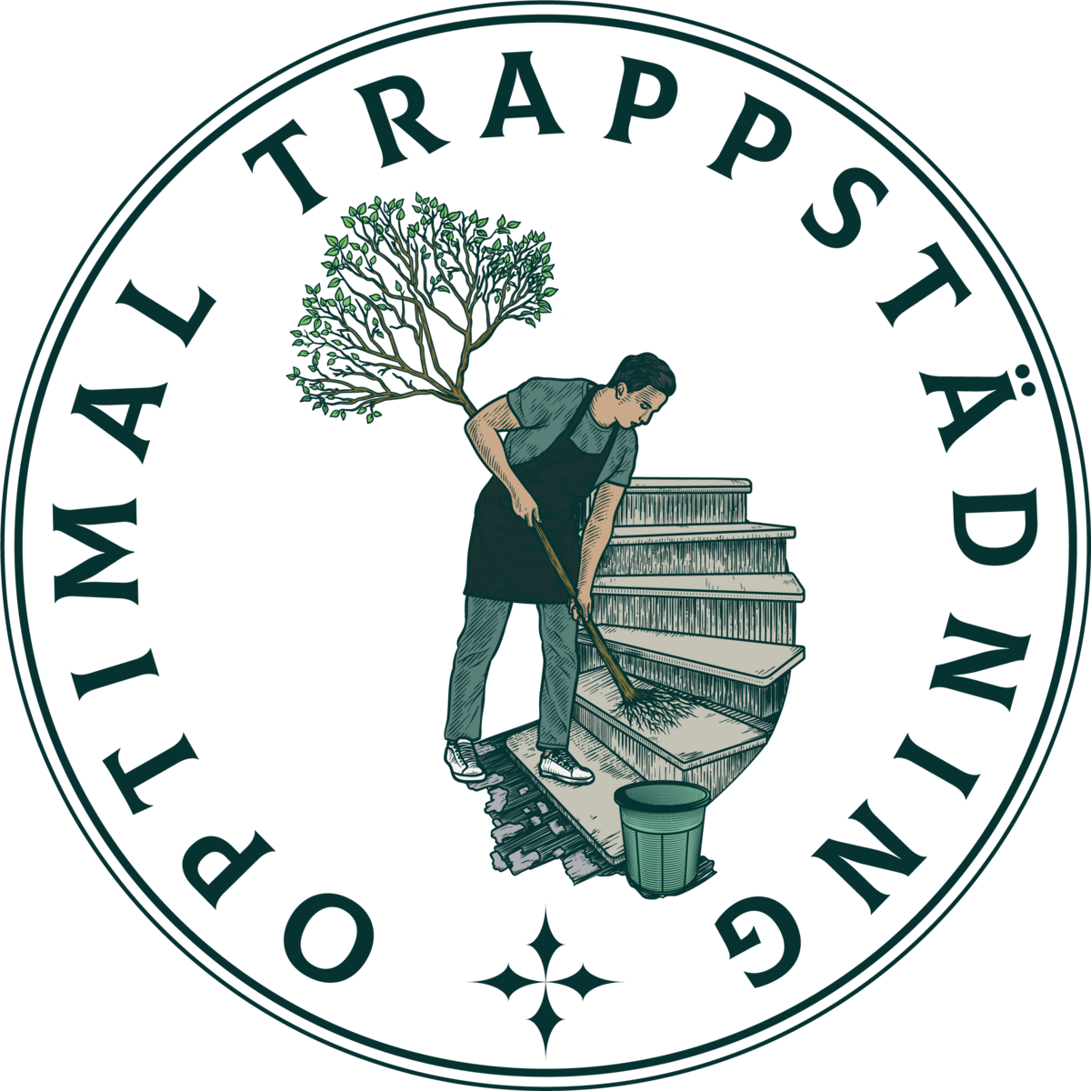 Logotyp för Optimal Trappstädning med illustration av trappstädning.