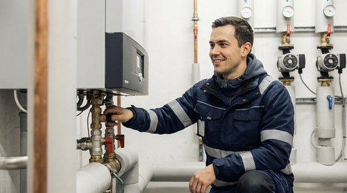 vår montör utför service på värmepump