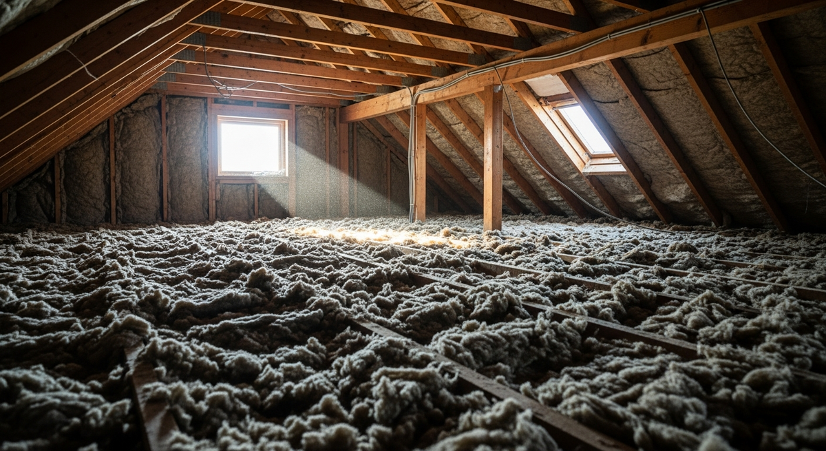 Vind med lösullsisolering jämnt fördelad över bjälklag