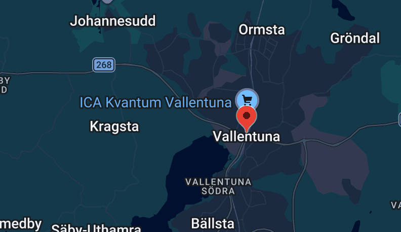 Karta som visar Vallentuna med omgivande landmärken