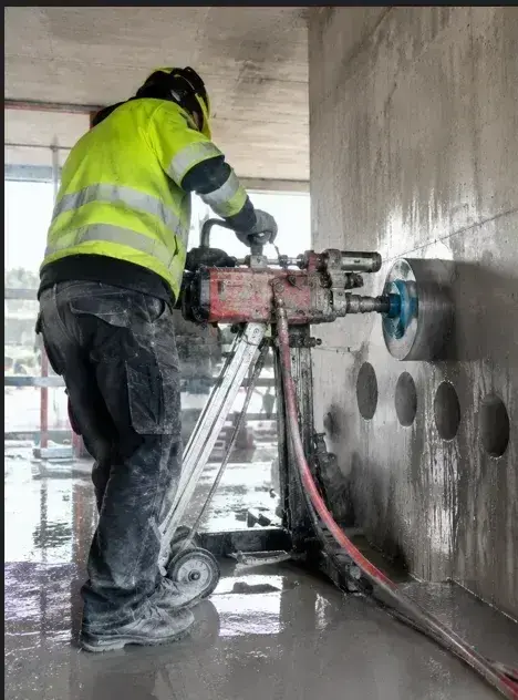 Betonghåltagning med kärnborr i betongvägg utförd av DACI Solutions