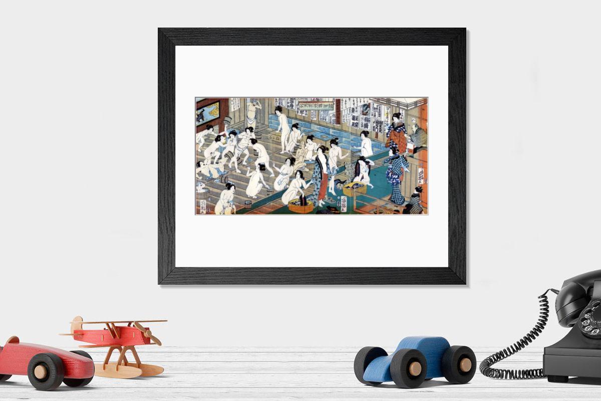 Print of women arguing in a Japanese bathhouse