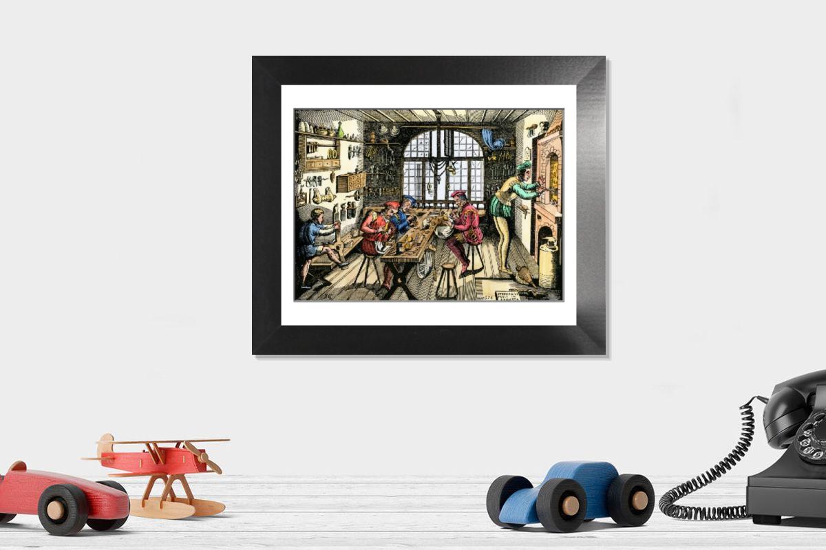 Framed Print of Medieval Goldsmith at Work Print. Framed Print