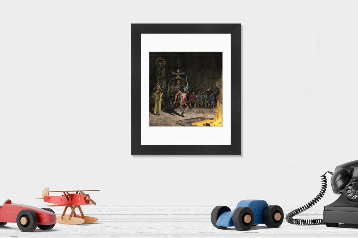 Framed Print of Zuni Pueblo Shalako Print, 1800s Hand-Color