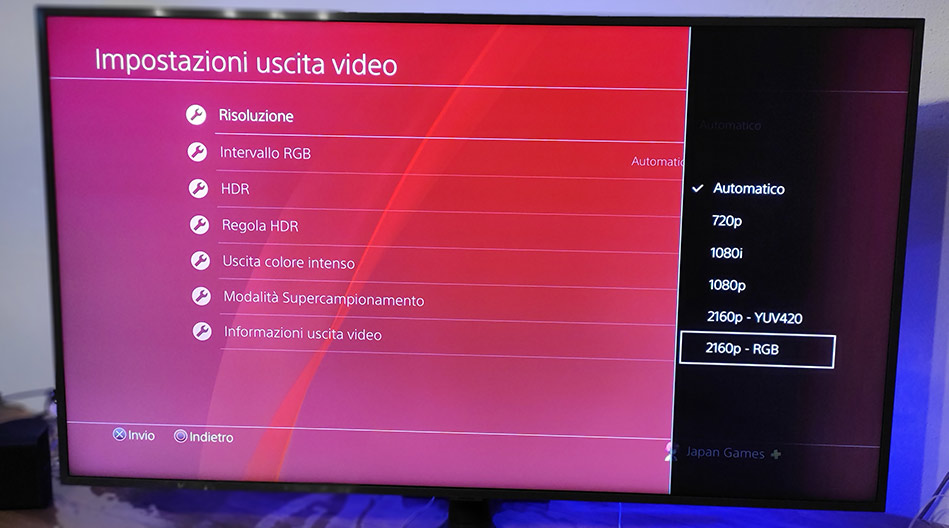 Uscita Video PS4 su TV Samsung RU8000TV 4K