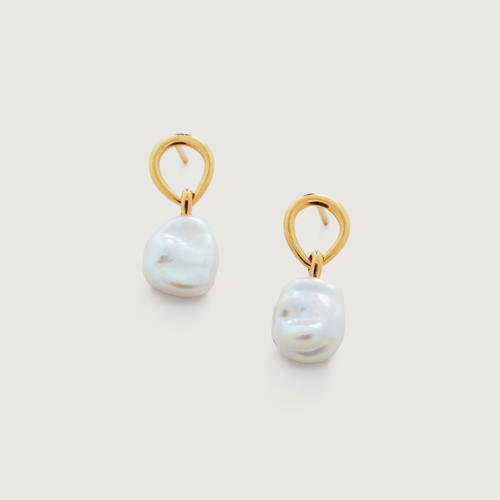 Gold Vermeil Nura Keshi Pearl Drop Earrings - Pearl