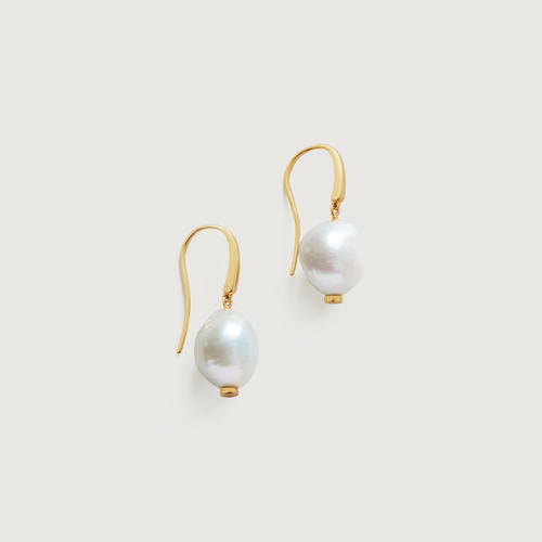 Gold Vermeil Nura Keshi Pearl Wire Earrings - Pearl
