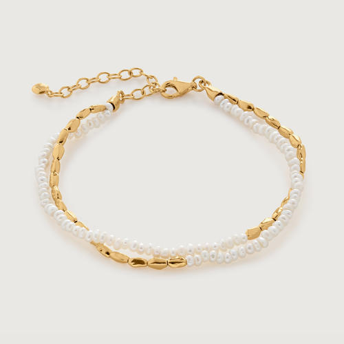 Gold Vermeil Mini Nugget Pearl Beaded Bracelet - Pearl