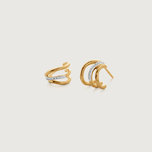 Gold Vermeil Riva Triple Wave Diamond Huggie Earrings - Diamond