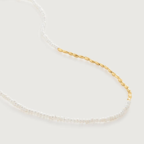Gold Vermeil Mini Nugget Pearl Beaded Necklace - Pearl
