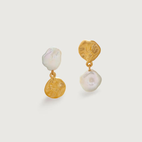 Gold Vermeil Keshi Pearl Small Drop Earrings - Pearl