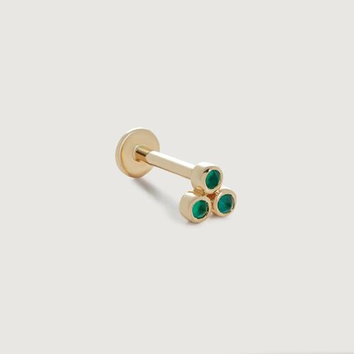 Gold Mini Gemstone Cluster Flat Back Piercing Stud - Green Onyx