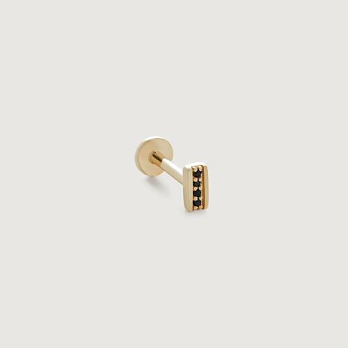 Gold Linear Gemstone Flat Back Piercing Stud - Black Spinel
