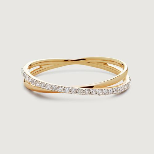 Gold Diamond Crossover Ring - Lab Grown Diamond