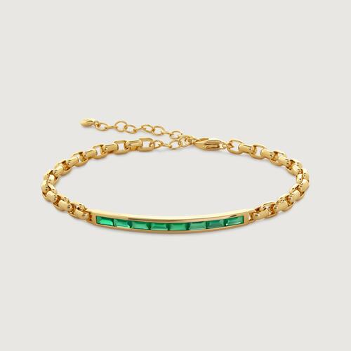 Gold Vermeil Mini Baguette Gemstone Chain Bracelet - Green Onyx