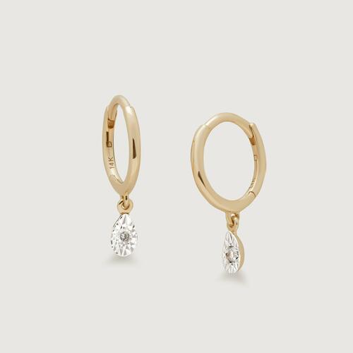 Gold Teardrop Diamond Mini Huggie Earrings - Lab Grown Diamond