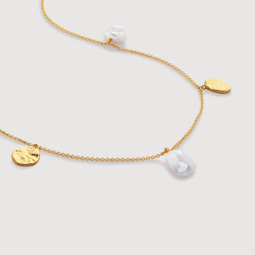 Gold Vermeil Capri Keshi Pearl Station Chain Necklace - Pearl