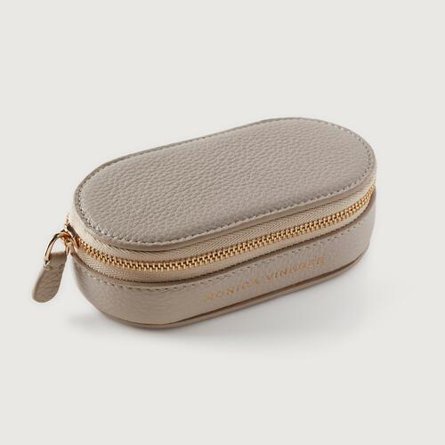 Leather Mini Oval Leather Jewellery Box - Pebble Grey
