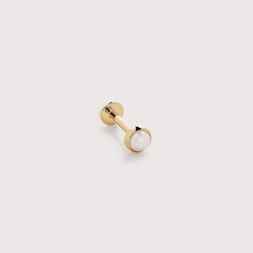Gold Button Pearl Flat Back Piercing Stud - Pearl