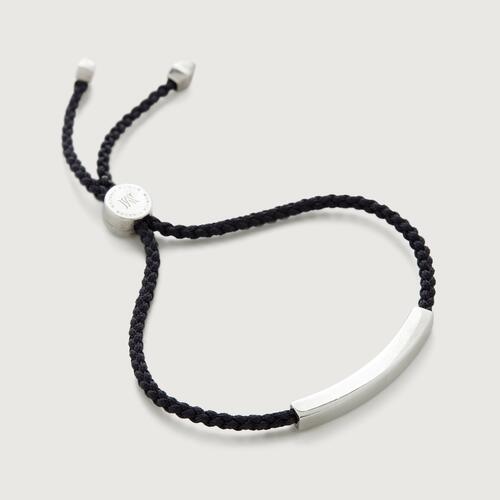 Sterling Silver Linear Cord Friendship Bracelet - Black