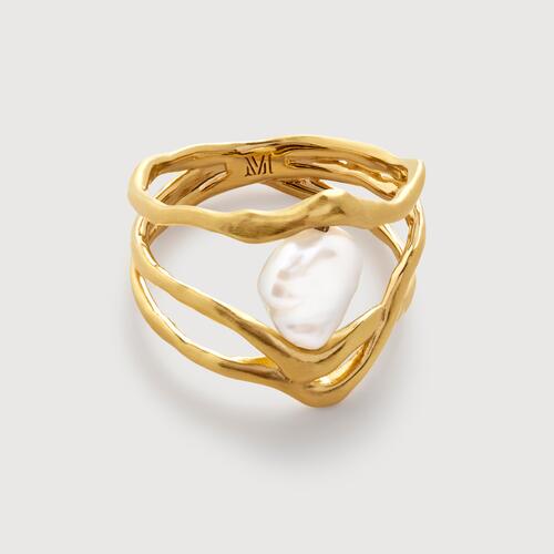 Gold Vermeil Amy Powney Keshi Pearl Triple Ring - Pearl