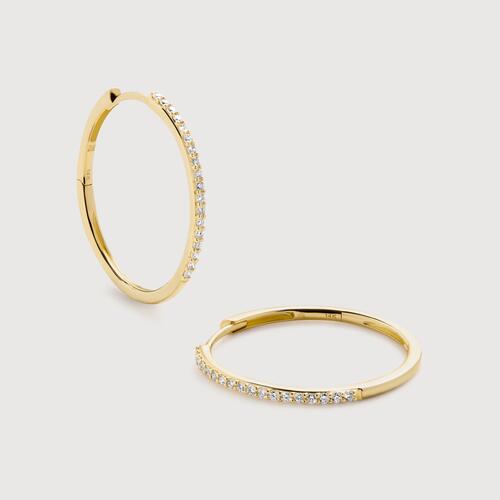 Gold Pavé Diamond Medium Hoop Earrings - Lab Grown Diamond