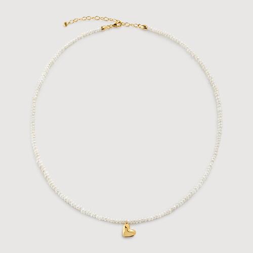 Gold Vermeil Heart Mini Pearl Necklace - Pearl