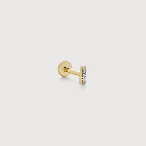 Gold Linear Diamond Flat Back Piercing Stud Earring - Lab Grown Diamond