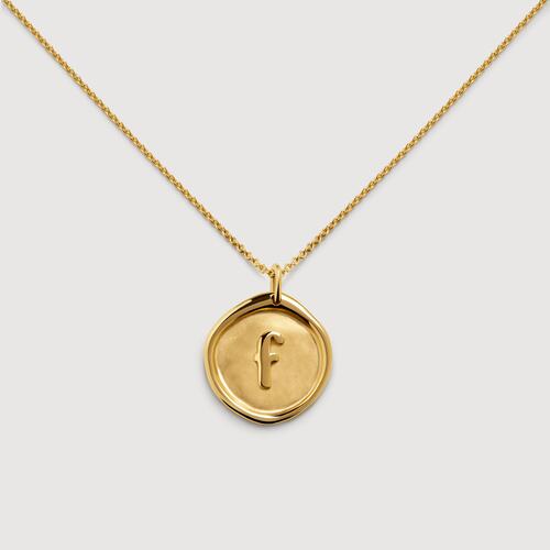 Gold Vermeil Initial F Stamp Chain Necklace - Gold