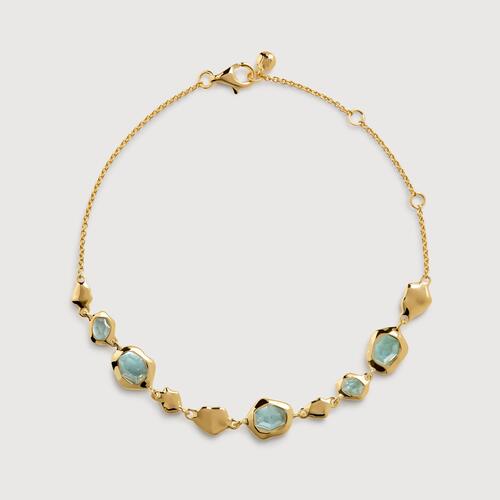 Gold Vermeil Odyssey Gemstone Pebbled Chain Bracelet - Aquamarine