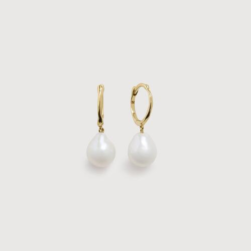 Gold Small Baroque Pearl Mini Huggie Earrings - Pearl