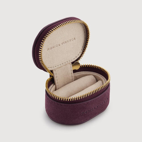 Leather Mini Suede Ring Box - Wine