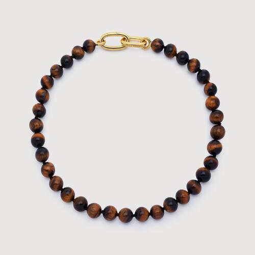 Gold Vermeil Kate Young Round Gemstone Necklace - Tigers Eye