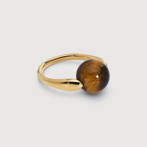 Gold Vermeil Kate Young Round Gemstone Ring - Tigers Eye