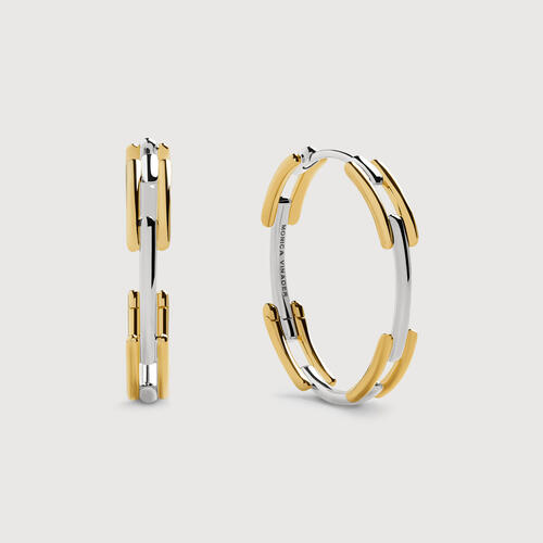 Gold Vermeil Signature Link Mixed Metal Medium Hoop Earrings