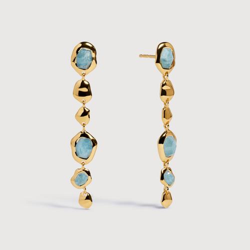 Gold Vermeil Odyssey Gemstone Pebbled Drop Earrings - Aquamarine