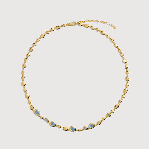 Gold Vermeil Odyssey Gemstone Pebbled Necklace - Aquamarine